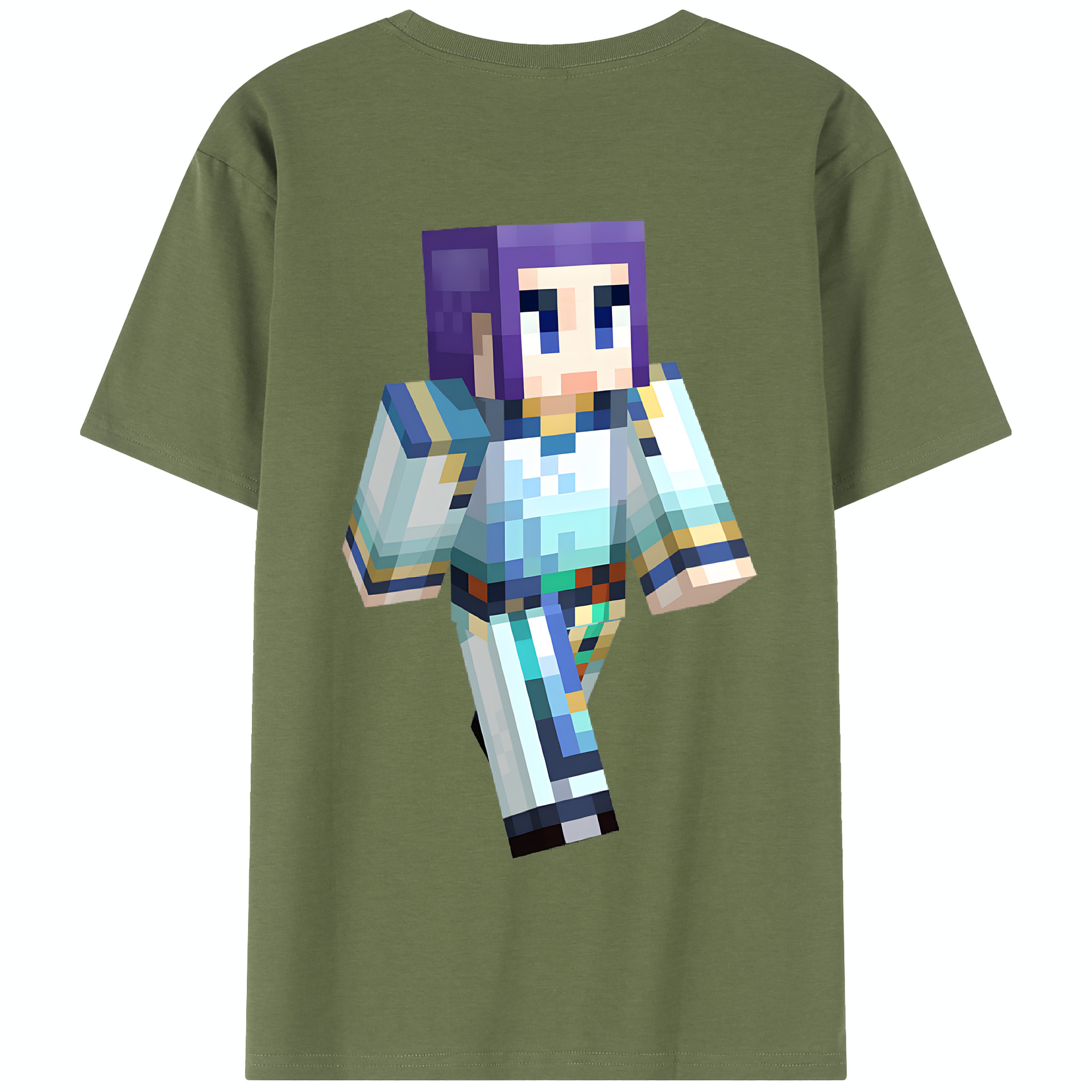 （画像用） マインクラフト ブロックの世界 Minecraft MC Block world 綿100％半袖Tシャツ（背面プリント）